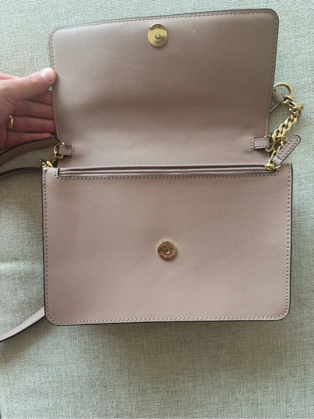 Daniela Large Saffiano Leather Crossbody Bag (Color: Fawn)
